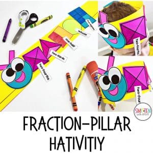 fun fraction games, activities, and fraction-pillar hat activity for 1st graders, and 2nd graders