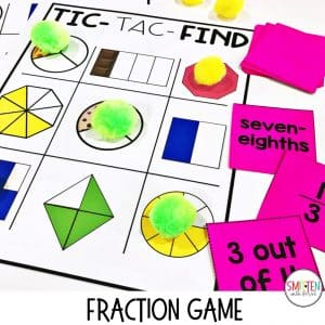 fun fraction games, activities, and interactive fraction Tic-Tac-Toe game for 1st grade, and 2nd grade