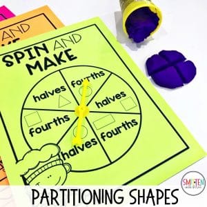 fun fraction games, activities, and hands on fraction introduction or fraction review activity for partitioning shapes for playdough fractions for 1st grade, and 2nd grade