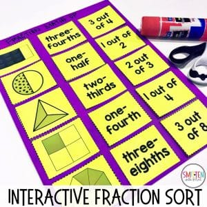 fun fraction games, activities, and interactive fraction sort activity for 1st grade, and 2nd grade