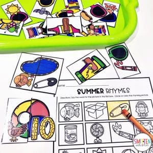 Easy prep summer centers and activities for preschool, prek, and kindergarten that include literacy, math, sight words, colors, and fine motor activities. 