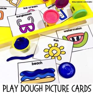 These Summer Centers and Activities for Pre-K, Preschool, and Kindergarten are packed with fun, hands on, and engaging activities for teaching math, counting, numbers, 1 to 1 correspondence, shapes, patterns, graphing, non-standard measurement, literacy, beginning sounds, pre-primer sight words, and letters. These summer centers and activities include several fine motor activities like a watermelon name craft, pre-writing tracing cards, rhyming words, summer sand sensory tray, and several other end of year summer theme activities. Click here to download a free ocean theme summer activity.