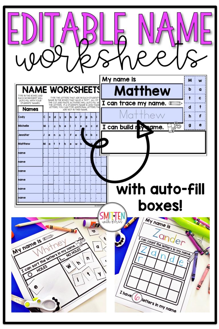 Editable Name Worksheets to practice reading, tracing, and writing names