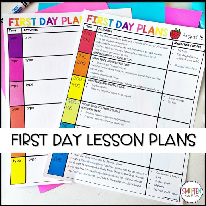 first day of school lesson plans and activities editable lesson plan template