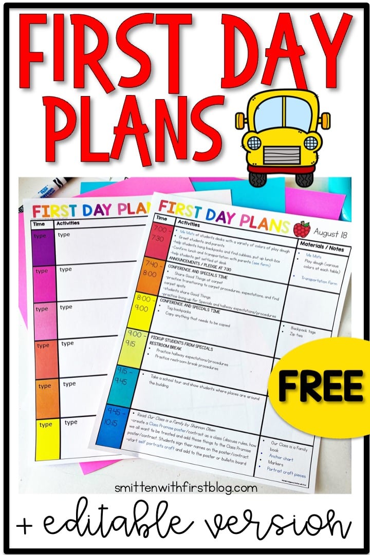 First Day of School Lesson Plans and activities