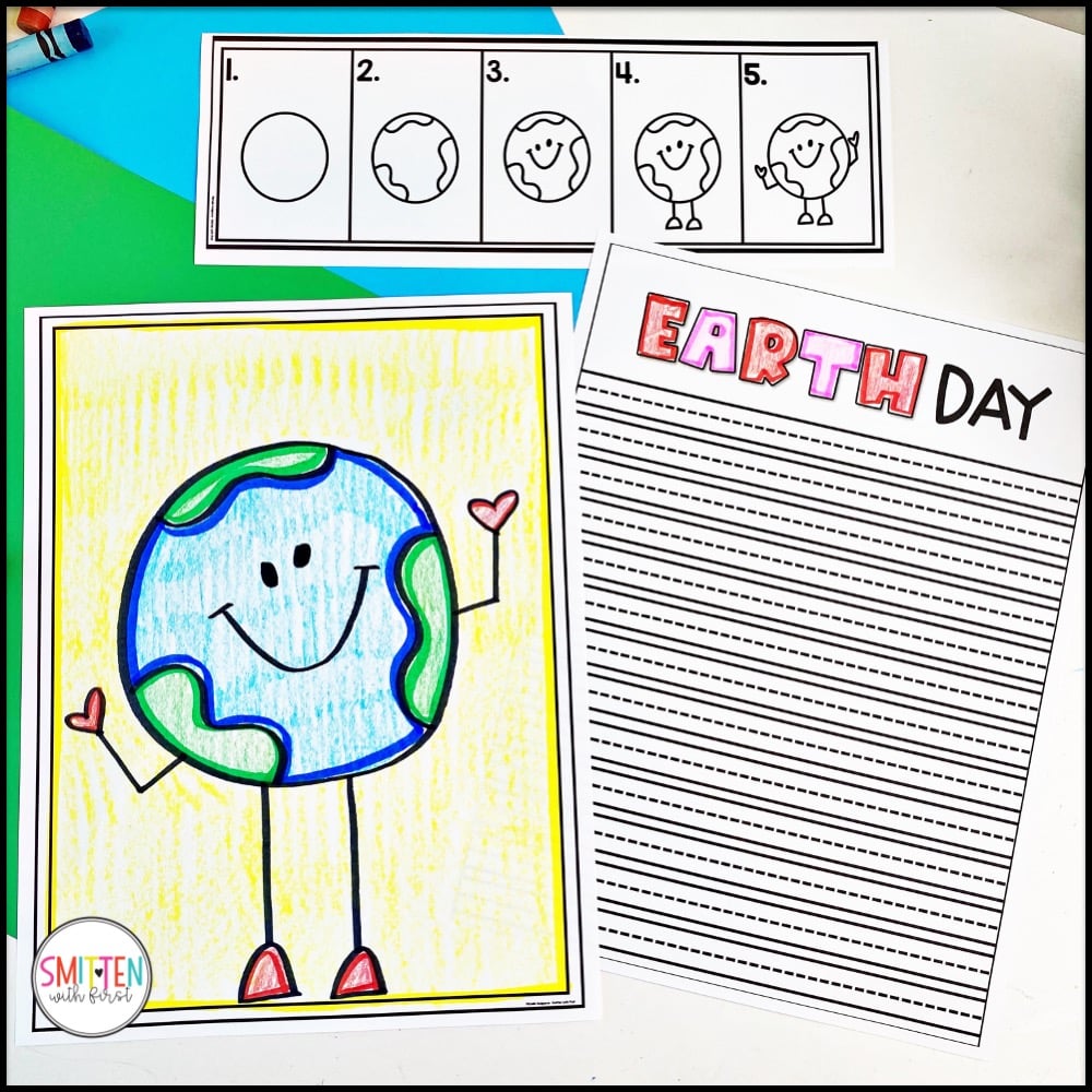 Earth day child embracing coloring page Royalty Free Vector-suu.vn