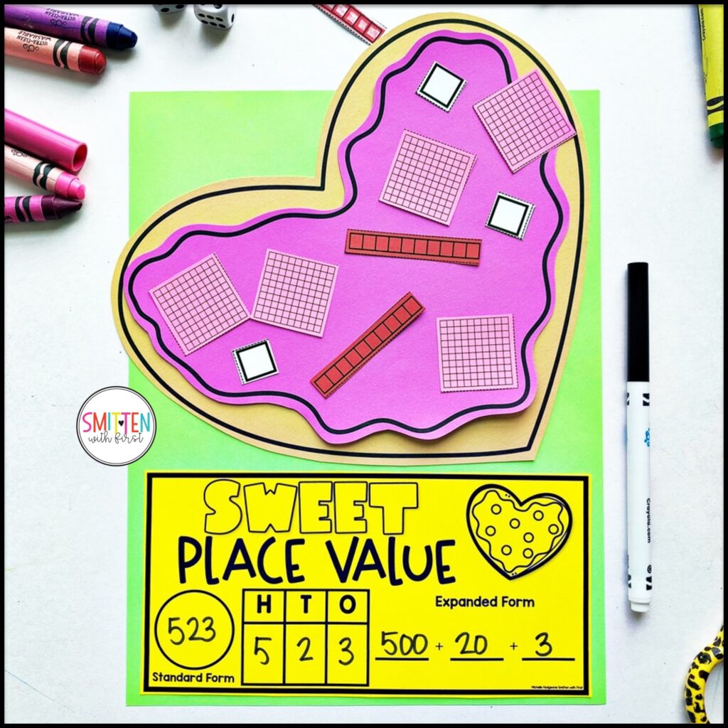 Valentines Day Place Value for 1st Grade, 2nd Grade