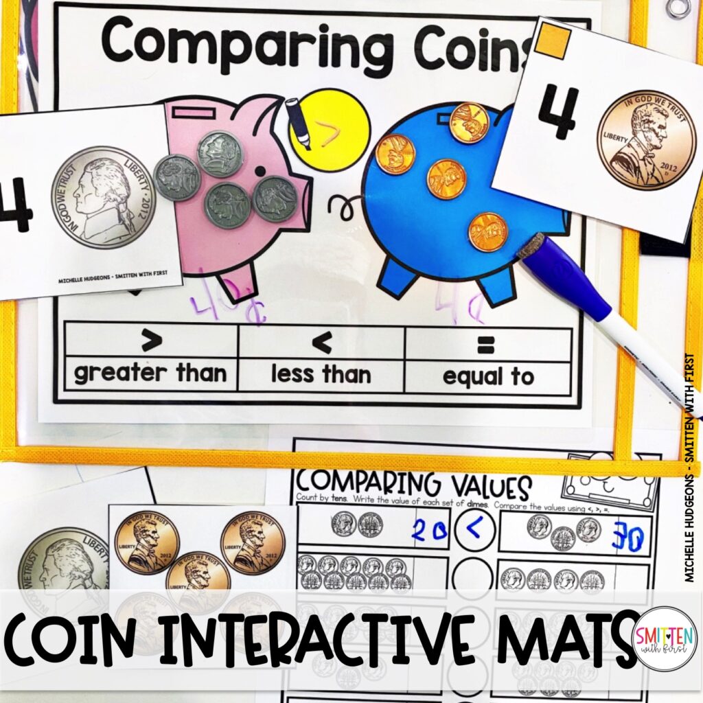 Identify and Count Coins Activities Centers Worksheets Kindergarten 1st Grade 2nd Grade Comparing Coins
