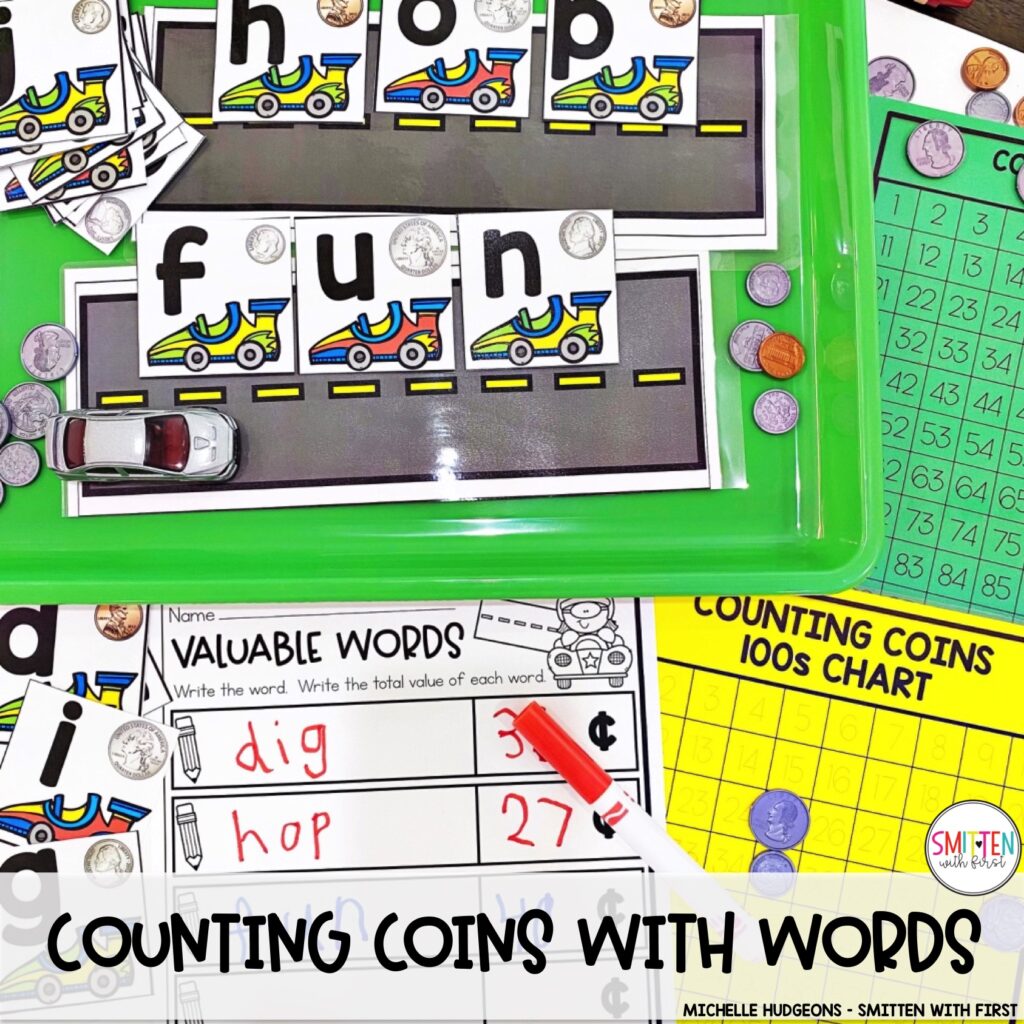 Identify and Count Coins Activities Centers Worksheets Kindergarten 1st Grade 2nd Grade Literacy Building Words