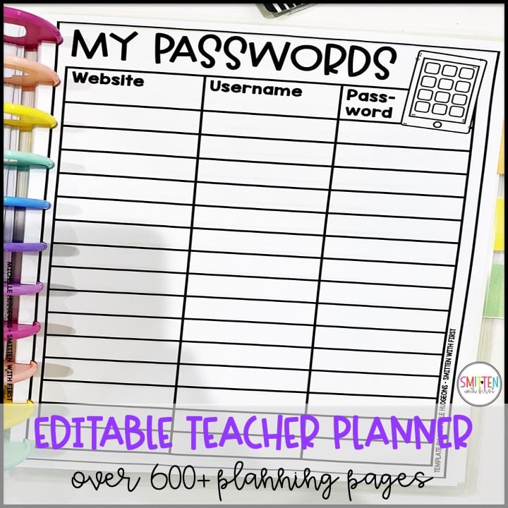 editable teacher planner for elementary teachers