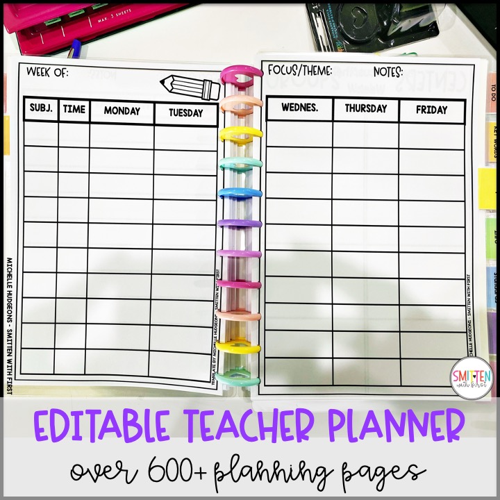 editable teacher planner for elementary teachers lesson plans