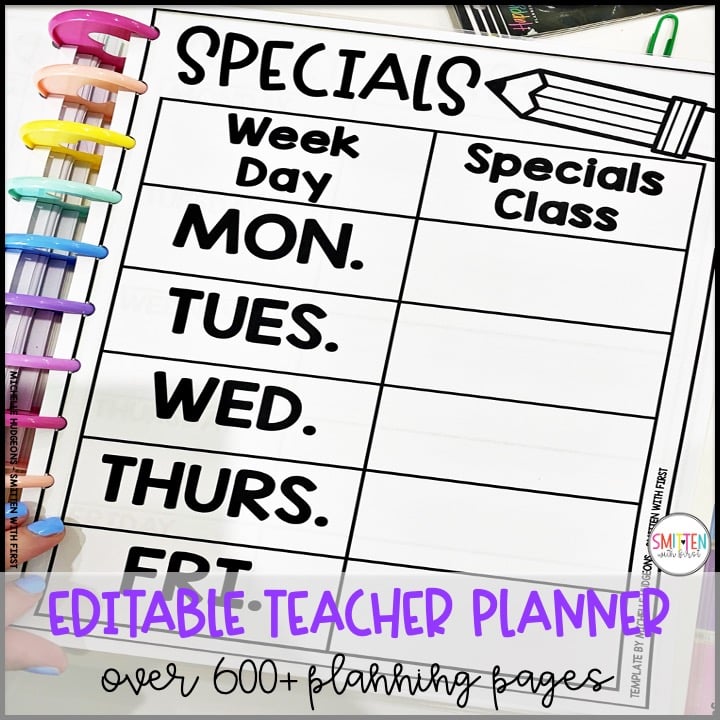 editable teacher planner for elementary teachers